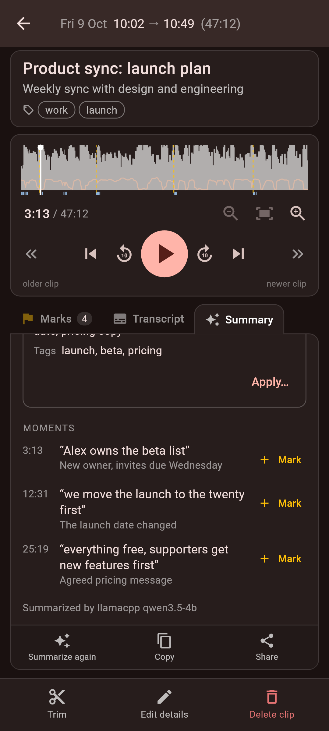 A summary's key moments