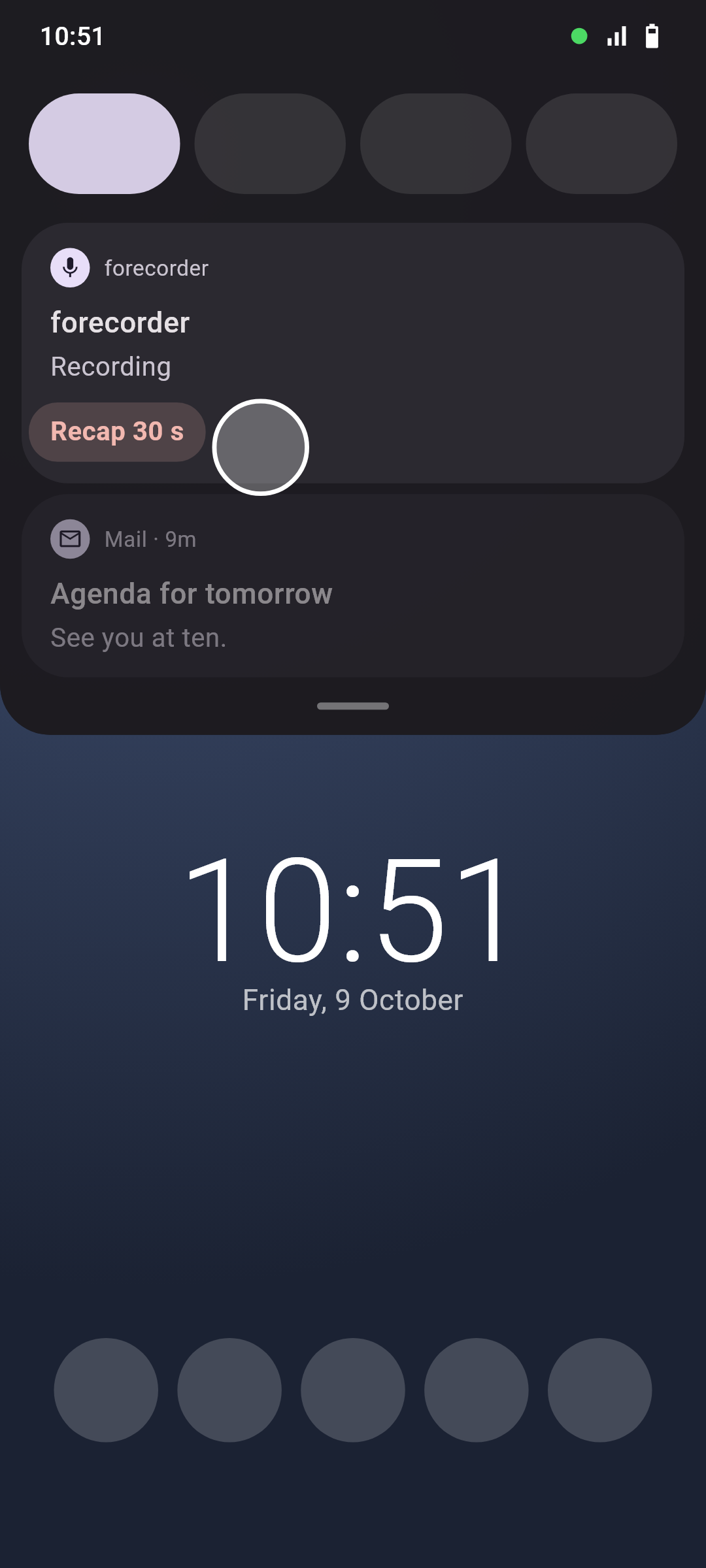 Tapping Recap in the notification
